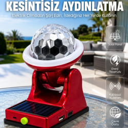 Mey İthalat® Şarjlı RGB Projektör Lamba Güneş Enerjili Çok Fonksiyonlu Disco Işık Lambası