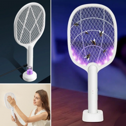 Mey İthalat®  Şarjlı Sinek Öldürücü Masaüstü Standlı,Mor Işık Sinek Kovucu Raket 5w