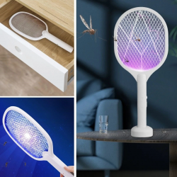 Mey İthalat®  Şarjlı Sinek Öldürücü Masaüstü Standlı,Mor Işık Sinek Kovucu Raket 5w