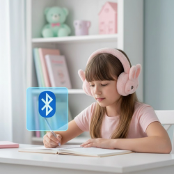 Mey İthalat® Şarjlı Tavşan Tasarımlı Kablosuz Bluetooth Kulaklık Stereo Ses ve Hafıza Kart Destekli