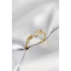 Mey İthalat® Sarmal Kalp Model Zirkon Taşlı Gold Renk Kadın Yüzük