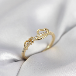 Mey İthalat® Sarmal Kalp Model Zirkon Taşlı Gold Renk Kadın Yüzük