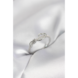 Mey İthalat® Sarmal Kalp Model Zirkon Taşlı Gümüş Renk Kadın Yüzük