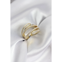 Mey İthalat® Sarmal Zirkon Baget Taşlı Gold Renk Kadın Yüzük