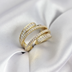 Mey İthalat® Sarmal Zirkon Baget Taşlı Gold Renk Kadın Yüzük