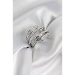 Mey İthalat® Sarmal Zirkon Baget Taşlı Gümüş Renk Kadın Yüzük