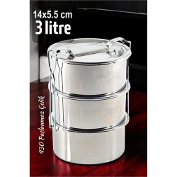 Mey İthalat®  Sefer Tası Yemek Kabı Paslanmaz Çelik 3 Katlı 14 cm 3 LİTRE 721366