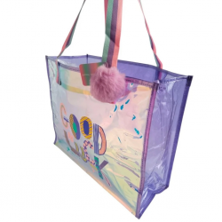 Mey İthalat®  Şeffaf Hologram Mor Good Luck Büyük Omuz Çantası