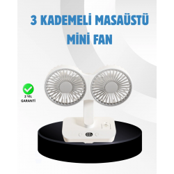 Mey İthalat® Sessiz Çalışan USB Şarjlı Çift Kafalı Masaüstü Fan – Ev ve Ofis İçin