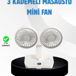 Mey İthalat® Sessiz Çalışan USB Şarjlı Çift Kafalı Masaüstü Fan – Ev ve Ofis İçin