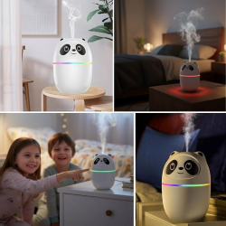 Mey İthalat® Sevimli Panda Figürlü Hava Nemlendirici – Ultrasonik Soğuk Buhar Makinesi, LED Işıklı Masaüstü Oda Nemlendirici