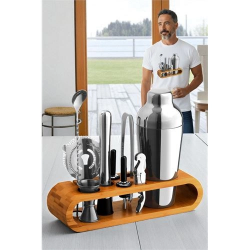 Mey İthalat® Shaker Kokteyl Set - 10 Parça 750 ML Shaker Coctail Set  Bambu Standlı 722202