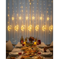 Mey İthalat® Sıcak Beyaz Ay Yıldız Işık Zinciri Parti Düğün Ramazan Dekoru