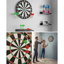 Mey İthalat® Şık Tasarımlı 15 İnç Dart Tahtası Metal Uçlu 4 Ok Seti