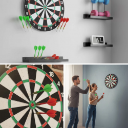 Mey İthalat® Şık Tasarımlı 15 İnç Dart Tahtası Metal Uçlu 4 Ok Seti