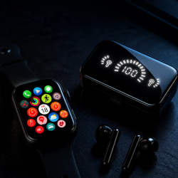 Mey İthalat® Şık Tasarımlı Akıllı Saat ve Bluetooth Kulaklık Seti Suya Dayanıklı ve Çok Fonksiyonlu