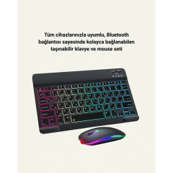 Mey İthalat® Şık ve Sessiz Tasarımlı Işıklı Klavye Mouse Seti – Şarjlı, Wireless