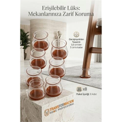 Mey İthalat®  Silent Keçe Tabanlı Şeffaf Sandalye Ayak Koruyucu 8'li Set 723000