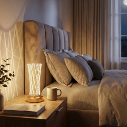 Mey İthalat®  Silindirik Kristal Çizgi Model LED Masa ası – Gold Tabanlı, Dokunmatik, 3 Renk Işık Modlu, Şarjlı Modern Dekoratif Gece ası