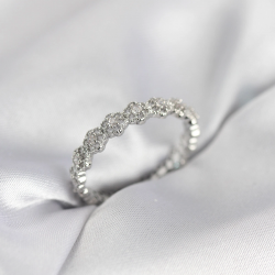 Mey İthalat® Sıralı Çiçek Model Gümüş Renk Zirkon Taşlı Kadın Yüzük