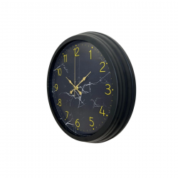 Mey İthalat® Siyah 40 Cm Mermer Desenli Metal Duvar Saati