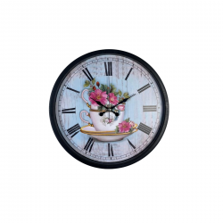 Mey İthalat® Siyah Floral Tea Cup Duvar Saati