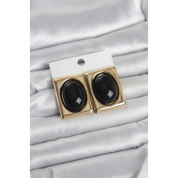 Mey İthalat® Siyah Kare Model Vintage Gold Renk Kadın Küpe