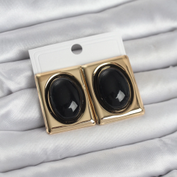 Mey İthalat® Siyah Kare Model Vintage Gold Renk Kadın Küpe