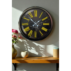 Mey İthalat® Siyah Mermer Desenli 52 Cm Metal Duvar Saati