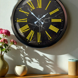 Mey İthalat® Siyah Mermer Desenli 52 Cm Metal Duvar Saati