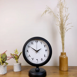 Mey İthalat® Siyah Metal Farsça Masa Saati 25×20 cm