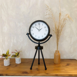 Mey İthalat® Siyah Metal Mini Tripod Dekoratif Masa Saati 45×26 cm