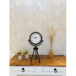 Mey İthalat® Siyah Metal Mini Tripod Farsça Masa Saati 45×26 cm