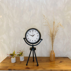 Mey İthalat® Siyah Metal Mini Tripod Farsça Masa Saati 45×26 cm