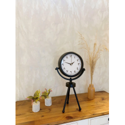 Mey İthalat® Siyah Metal Mini Tripod Farsça Masa Saati 45×26 cm