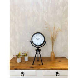 Mey İthalat® Siyah Metal Mini Tripod Masa Saati 45×26 cm