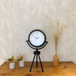 Mey İthalat® Siyah Metal Mini Tripod Masa Saati 45×26 cm