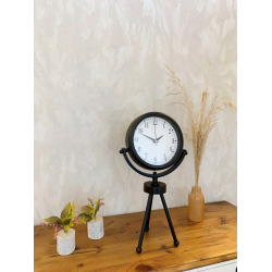 Mey İthalat® Siyah Metal Mini Tripod Masa Saati 45×26 cm