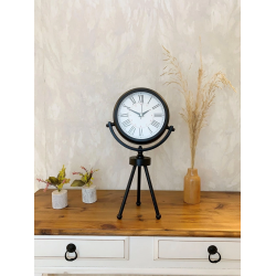 Mey İthalat® Siyah Metal Mini Tripod Modern Masa Saati 45×26 cm