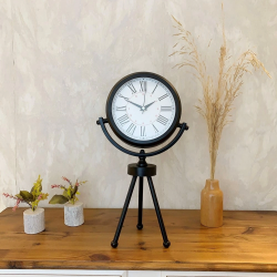 Mey İthalat® Siyah Metal Mini Tripod Modern Masa Saati 45×26 cm