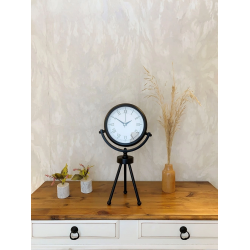 Mey İthalat® Siyah Metal Mini Tripod Retro Masa Saati 45×26 cm