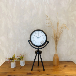 Mey İthalat® Siyah Metal Mini Tripod Retro Masa Saati 45×26 cm