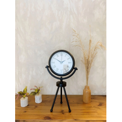 Mey İthalat® Siyah Metal Mini Tripod Retro Masa Saati 45×26 cm