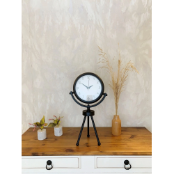 Mey İthalat® Siyah Metal Mini Tripod Zarif Masa Saati 45×26 cm