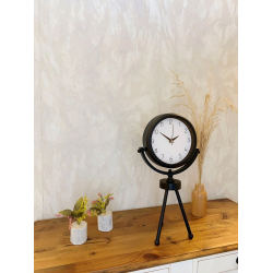 Mey İthalat® Siyah Metal Mini Tripod Zarif Masa Saati 45×26 cm