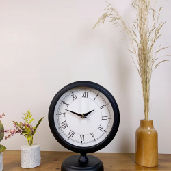 Mey İthalat® Siyah Metal Retro Masa Saati 25×20 cm