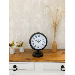 Mey İthalat® Siyah Metal Roma Rakamlı Masa Saati 25×20 cm