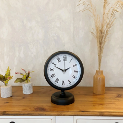 Mey İthalat® Siyah Metal Roma Rakamlı Masa Saati 25×20 cm