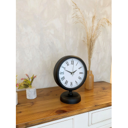 Mey İthalat® Siyah Metal Roma Rakamlı Masa Saati 25×20 cm