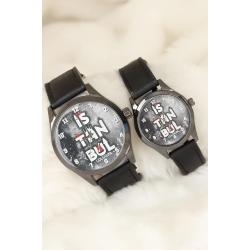 Mey İthalat® Siyah Renk Deri Kordonlu İstanbul Tasarımlı Sevgili Saatleri